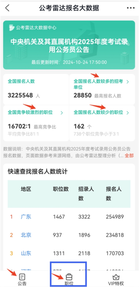 公考雷达app怎么如何查看考试报名数据