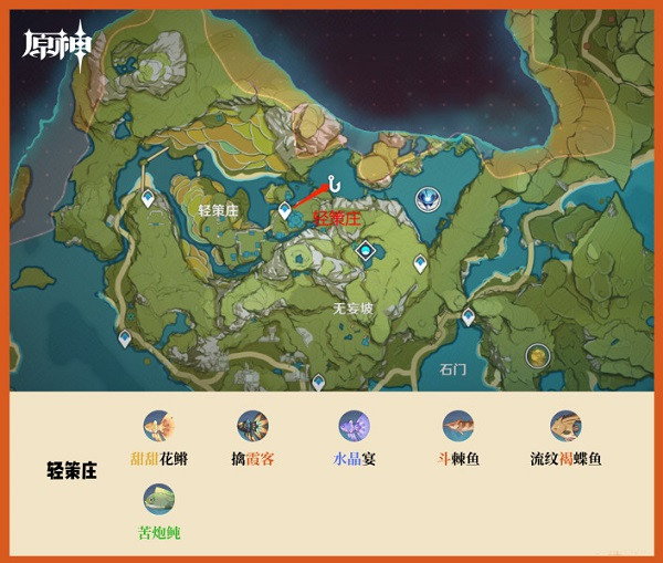 原神体验服钓鱼地点分布图
