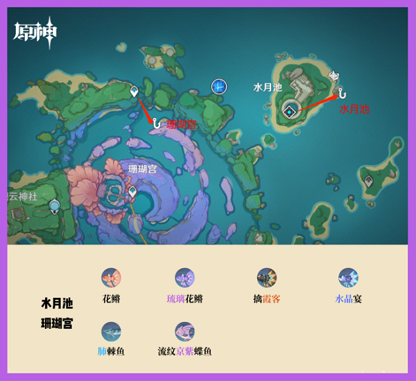 原神体验服钓鱼地点分布图