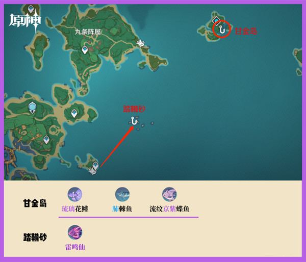 原神体验服钓鱼地点分布图